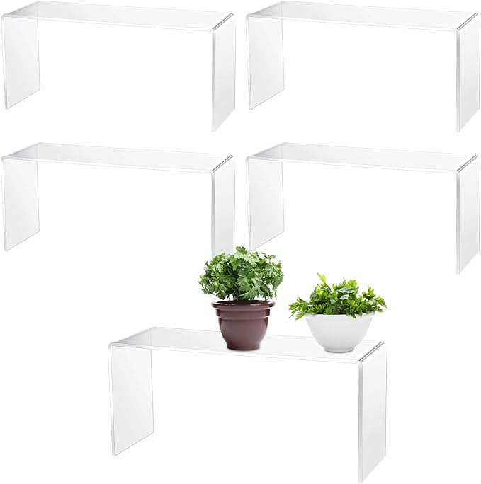 Soaoo 4 Pcs Large Clear Acrylic Riser for Display Acrylic Shelf Riser Jewelry Stand Retail Desktop Display Stand for Cupcake, Collectibles, Organize, Decor(13 x 4.5 x 6 Inches)