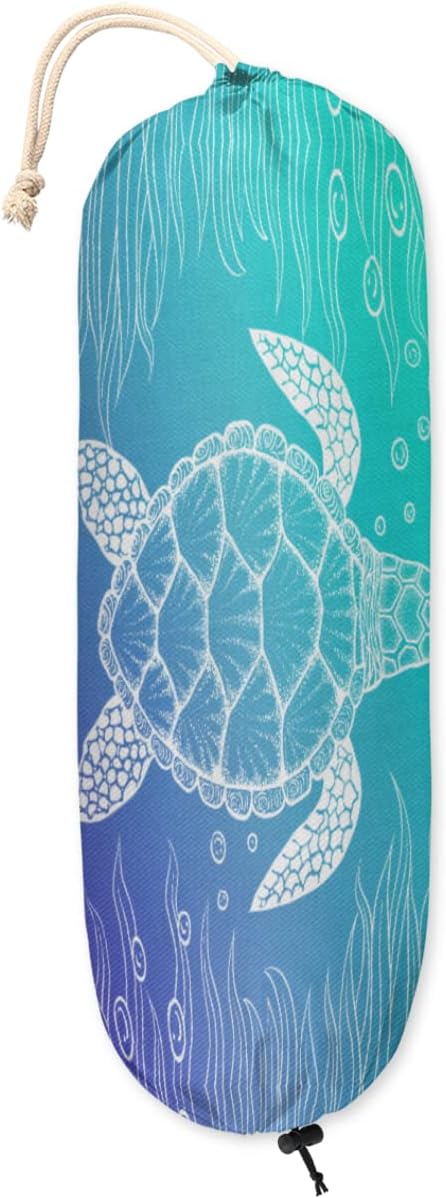 Summer Plastic Bag Holder Ocean Theme Sea Turtle Wall Mount Grocery Bag Holder Washable Plastic Bag Dispenser Garbage Bag Organizer for Home Kitchen Decor, Gifts for Women Mom Family Friends
