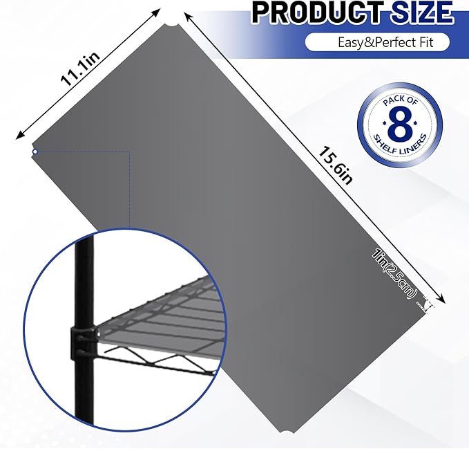 Sliner 8 Pack Wire Shelf Liner Plastic Waterproof Liners for Organizing Metal Rack Shelves, Kitchen Cabinets, Cupboard, Pantry(Gray,11.8 x 16.6 Inch)