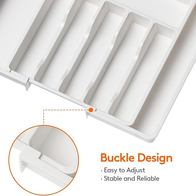 YWHWXB Silverware Drawer Organizer,Expandable Utensil Tray,Large Kitchen Drawer Organizer,Adjustable Plastic Flatware Organizer for Flatware Cutlery Spoon Knives Drawer Storage Organization (White)