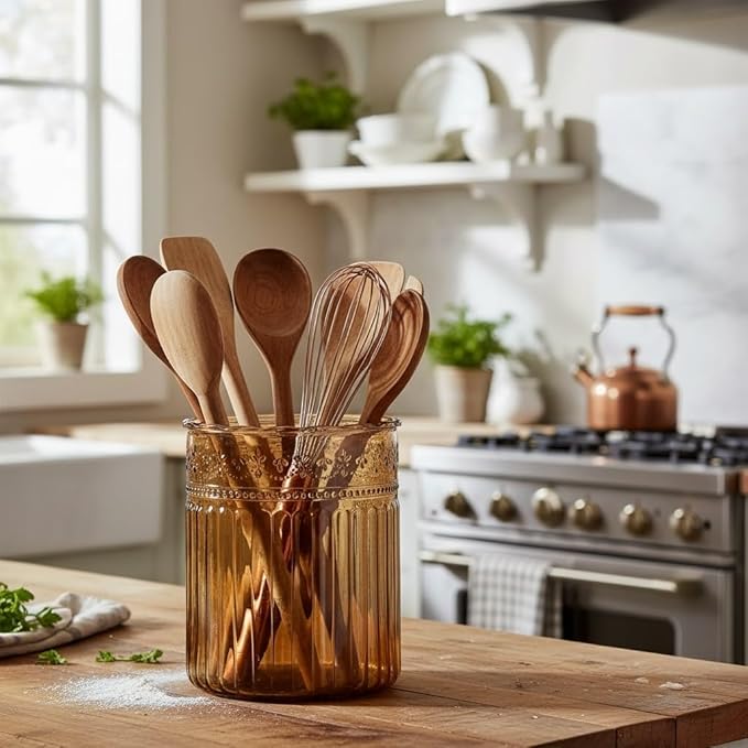10 Strawberry Street Crosby Glass Utensil Crock, amber