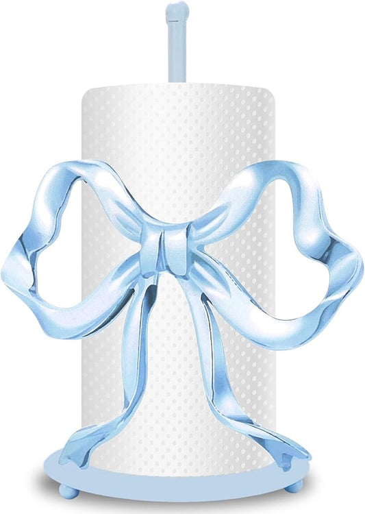 JarThenaAMCS Valentine's Day Trendy Bow Paper Towel Holder Cute Blue Bow Knot Kitchen Decor Accessories Large Metal Towel Holder Stand for Coquette Home Party Bathroom Countertop