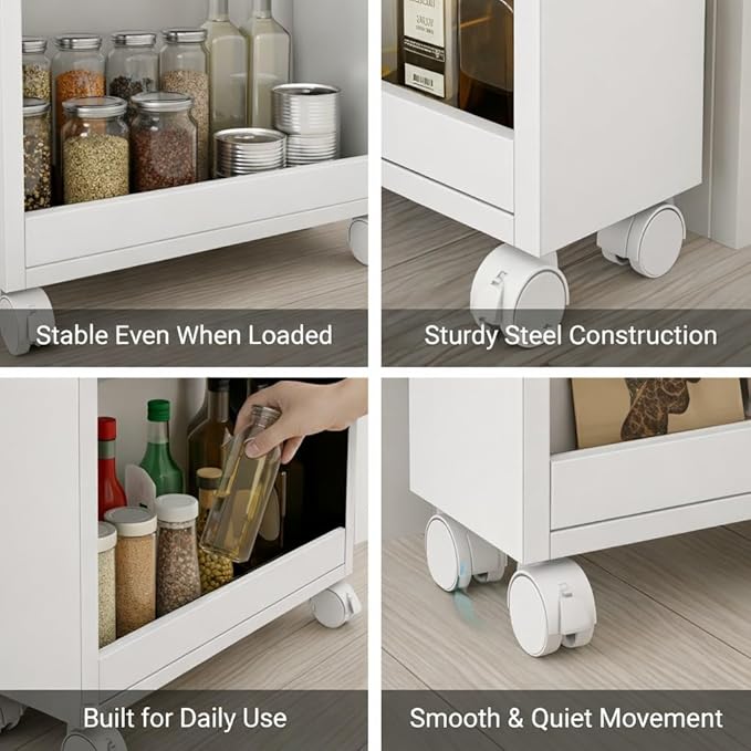 7 Tier Slim Rolling Storage Cart with Wheels, Narrow Storage Cabinet for Small Spaces, Mobile Spice Rack Organizer for Kitchen, Pantry, Baking Room, Dining Room(White,5.9"x17.7"x72.4")