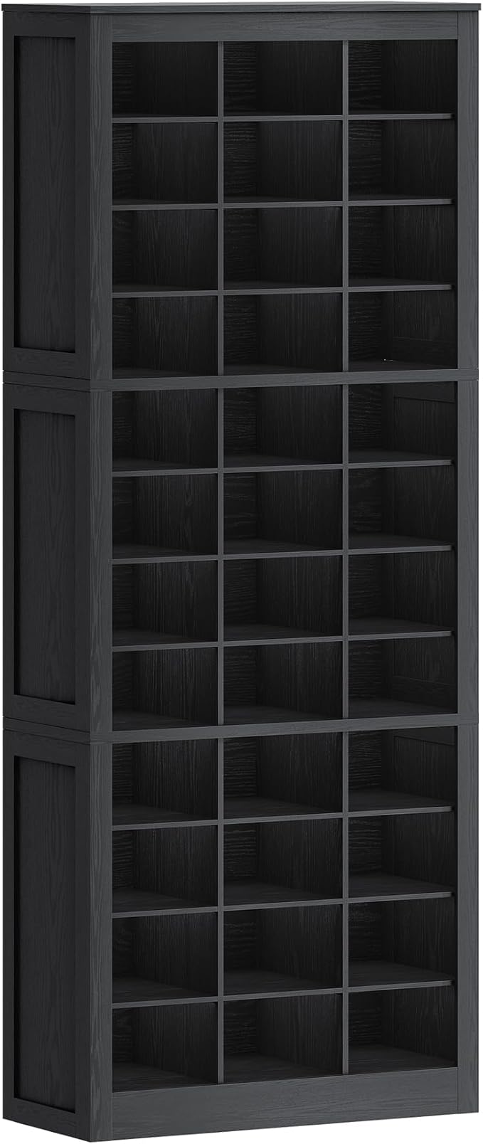 Shoe Storage Cabinet, 36 Pairs Free Standing Closet Organizer, 9 inch Widened Cell Wood Shoe Organizer, 12 Tiers Vertical Space Saving Shoe Rack for Entryway, Cloakroom, Black SR20704X