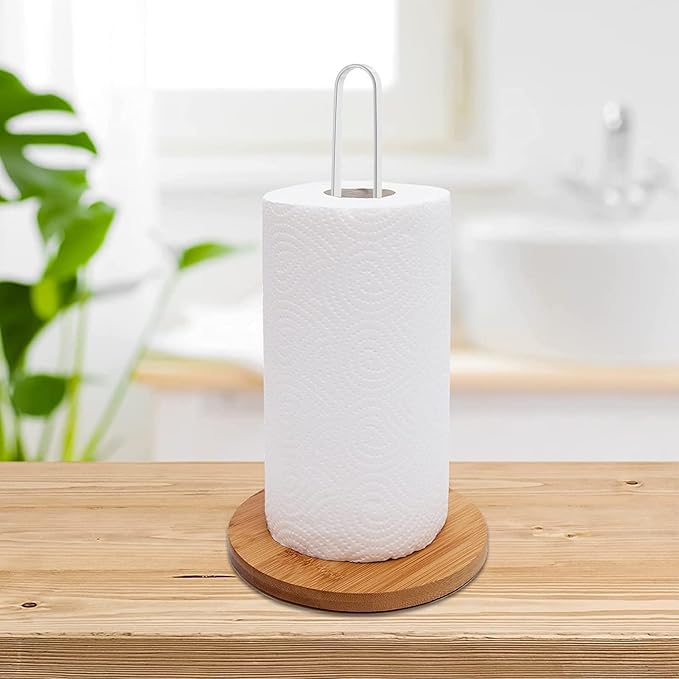 TONLEA Wooden Paper Towel Holder Countertop, Kitchen-Towel-Holder FreeStanding with Non-Slip Base for Bathroom