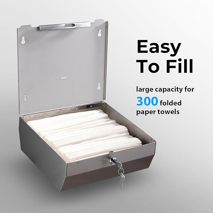 PaperTowel Dispenser Holder Wall Mount, Stainless Steel Paper Towel Holder, Multifold C Fold Trifold Paper Towel Dispenser, Toilet Paper Napkin Holder, Hand Towel Dispenser for Commercial Bathroom