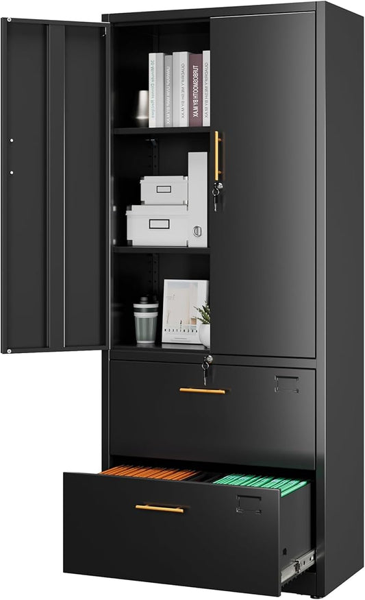 2 Drawer Lateral File Cabinet, Metal Storage Cabinet with Locking Drawers and Adjustable Shelves for Office, Home, School, Fit for A4/Letter/Legal File, Assemble Required