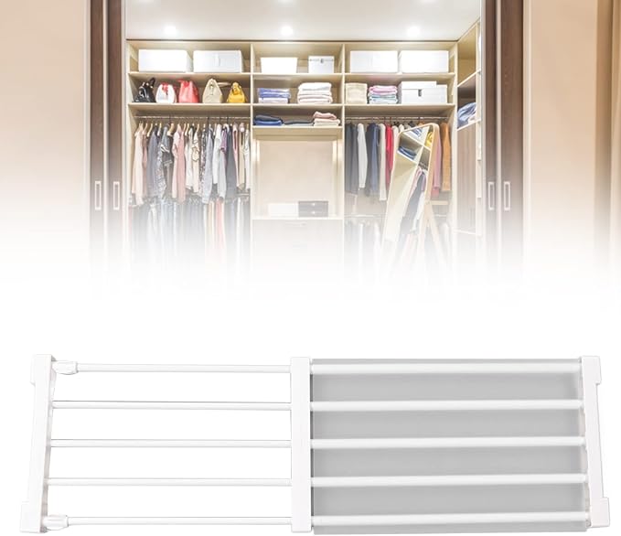Closet Tension Shelf, Rod Expandable Storage Rack Adjustable Organizer Divider Separator Wardrobe Cupboard Hanging Shelves Pack No Slip Grip Cabinets Inside Capacity (50‑80cm /