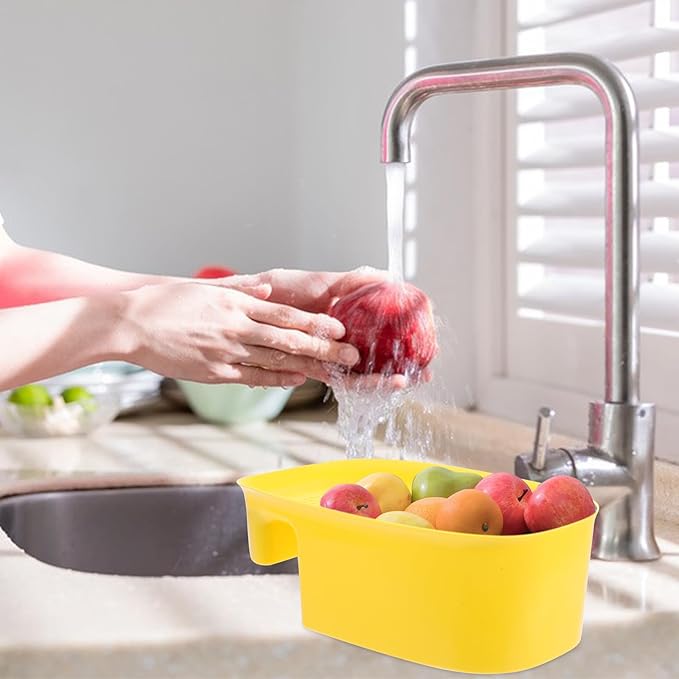 NUOBESTY Kitchen Sink Drain Colander Basket, Hanging Mesh Strainer for Fruit and Vegetable Washing, Yellow Saddle-shaped Storage Basket over Sink Drain, Kitchen Dry-wet Separation