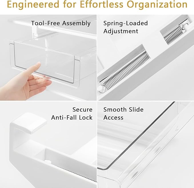 Refrigerator Drawer Organizers, Fridge Drawer Organizer, Pull Out with Handle, Clear Container for Food Drinks, Fit for Refrigerator Shelf Under 0.6 Inch, Easy to Install（1-Pack）
