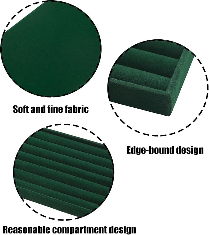 Velvet Jewelry Organizer Trays Dark Green Stackable Jewelry Storage Display Tray with Removable Dividers, 8 Rolls