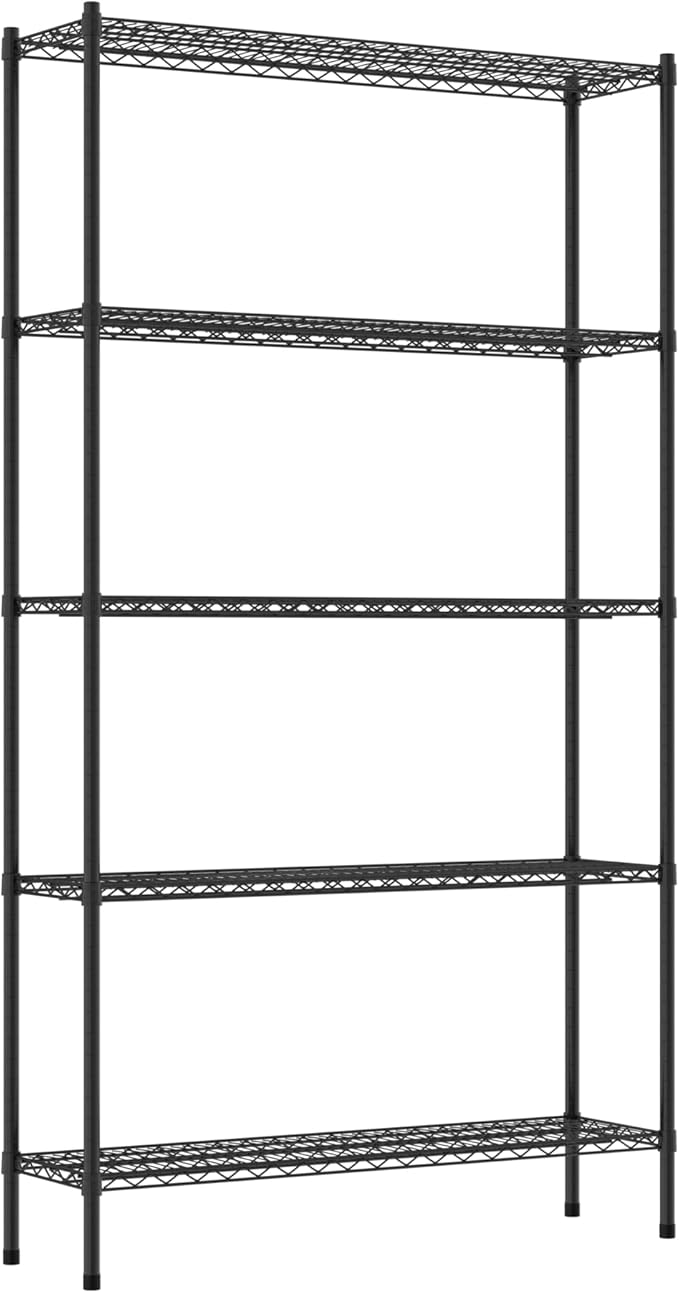 Commercial NSF Listed Black Epoxy Stationary Wire Shelving Kit 14" x 48" x 86", with 5 Shelves Perfect for Warehouse, Walk-in Refrigerator, Freezer, Grocery Store, Restaurant, Dishroom
