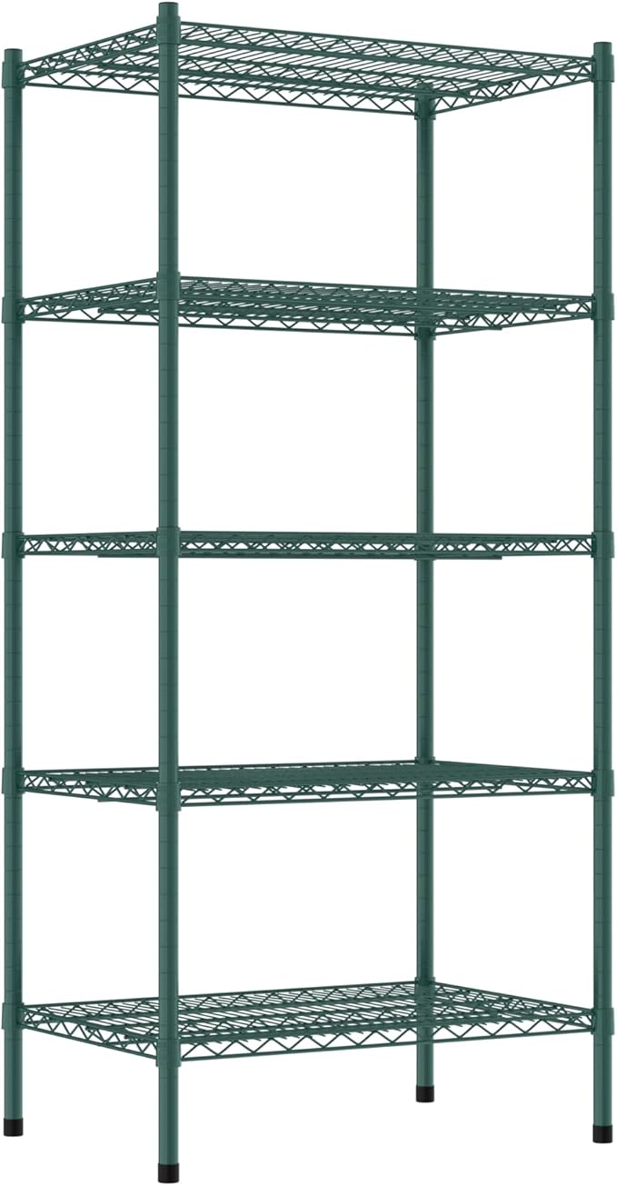 Commercial NSF Listed Green Epoxy Stationary Wire Shelving Kit 21" x 30" x 64", with 5 Shelves Perfect for Warehouse, Walk-in Refrigerator, Freezer, Grocery Store, Restaurant, Dishroom