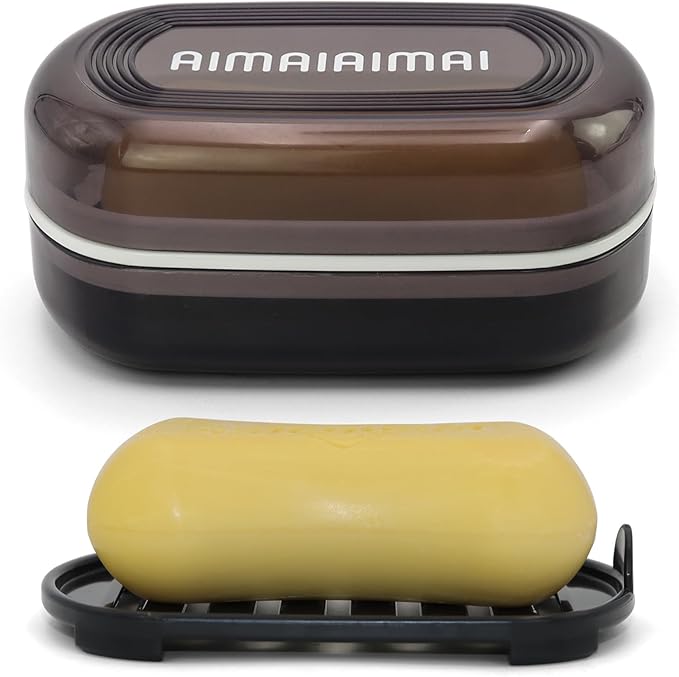 Travel Soap Container, Leakproof Soap Box, Travel Soap Holder with Removable Draining Layer, Portable Soap Case for Traveling, Camping, Gym (Black)