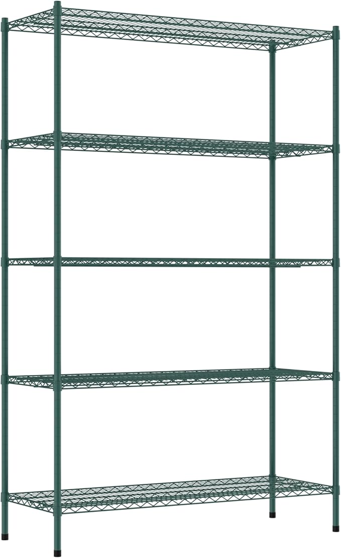 Commercial NSF Listed Green Epoxy Stationary Wire Shelving Kit 21" x 54" x 86", with 5 Shelves Perfect for Warehouse, Walk-in Refrigerator, Freezer, Grocery Store, Restaurant, Dishroom