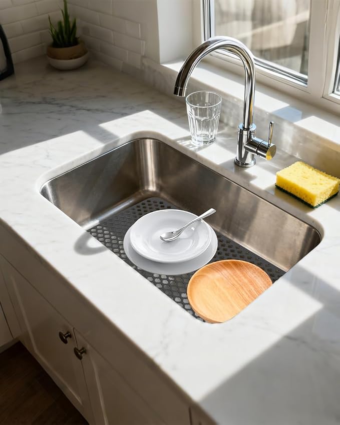 SEEK RARE Kitchen Sink Mat 24 x 13in Silicone Sink Mat Non Slip Sink Protector for Farmhouse Kitchen Black