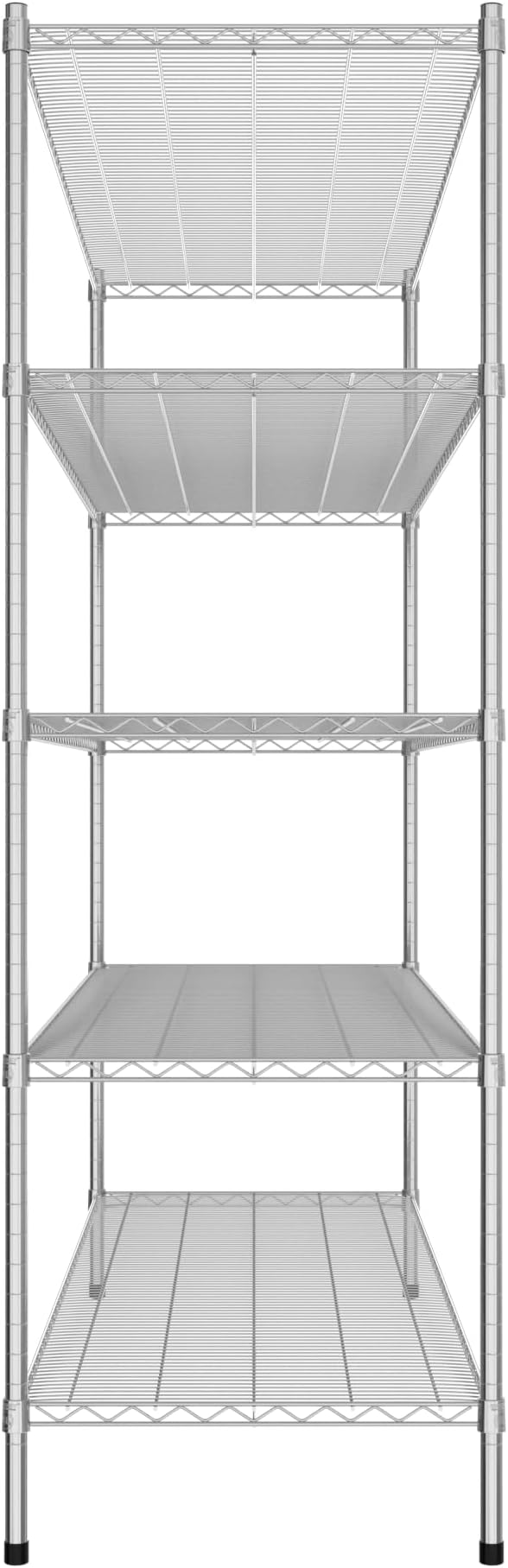 Commercial NSF Listed Chrome Stationary Wire Shelving Kit 24" x 72" x 74", with 5 Shelves Perfect for Warehouse, Walk-in Refrigerator, Freezer, Grocery Store, Restaurant, Dishroom