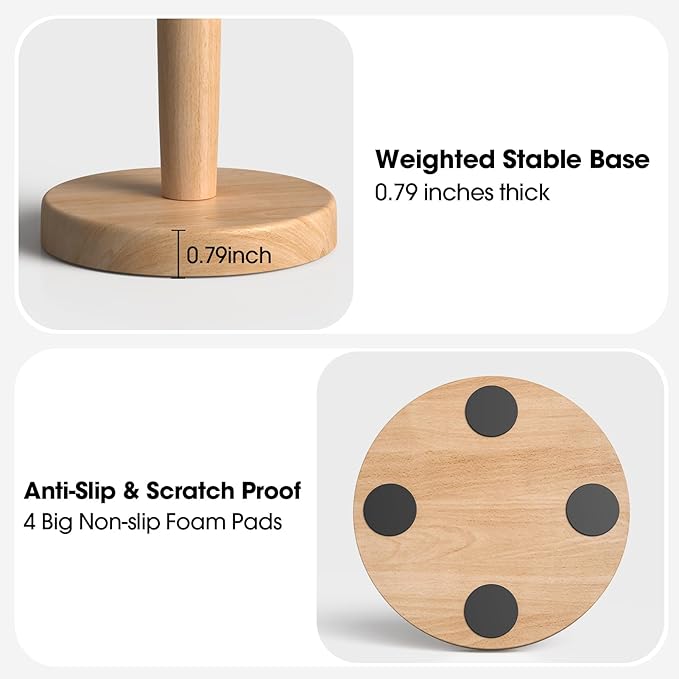 KitchLife Cute Wooden Paper Towel Holder Countertop - Solid Freestanding Paper Towel Dispenser Stand Organizer with Anti-Skid Base (Paw)