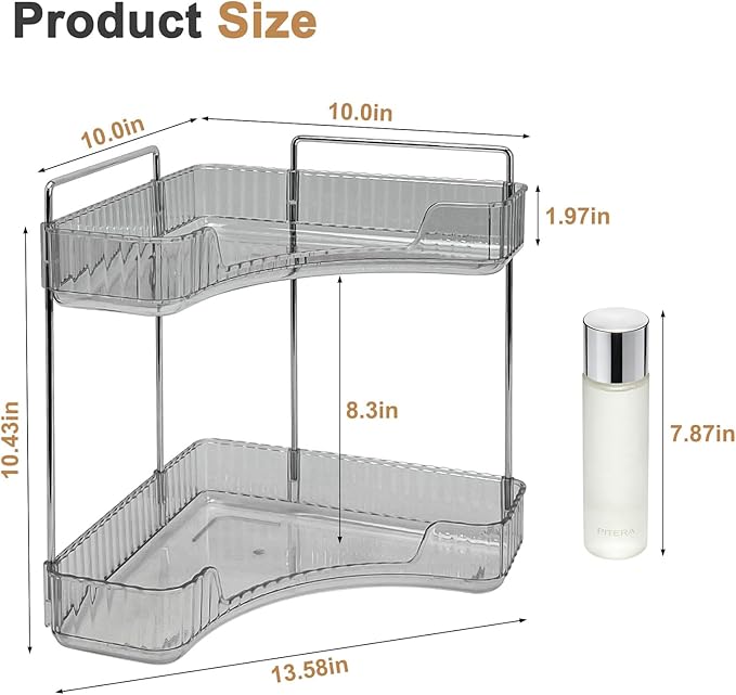 Corner Bathroom Counter Organizer, Vanity Organizer - Countertop Corner Shelf for Makeup Storage,Spice Racks for Kitchen Corner (Gray, 2-Tier)