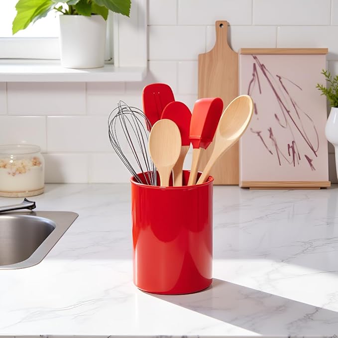 Reston Lloyd Multipurpose Utensil/Crock Holders Organize Wide Variety of Sizes of Utensils & Tools, Includes Large, & Miniature, Red