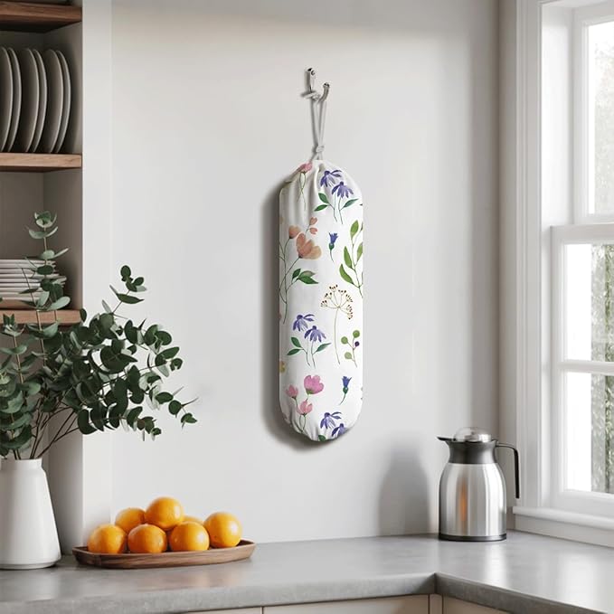 Flower Garbage Bag, Washable Plastic Holder, Reusable Grocery Bags Organizer, Wall Hanging Plastic Bag Holder, Kitchen Housewarming Gifts for Women Family Friends Grandma Mom