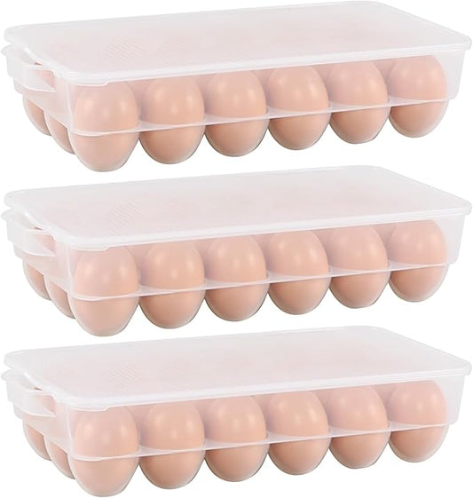 Cinkyou 4-Pack Refrigerator Egg Storage Container, Clear Covered Egg Holders, Egg Tray with Lid