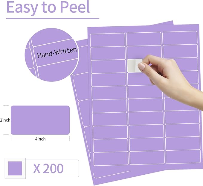 YEGAWEN - 8-1/2 x 11 Neon Color High Light Labels for Laser & Inkjet Printer, Strong Adhesive (Purple, 1" x 2-5/8" - 30 Per Page | 600 Labels)