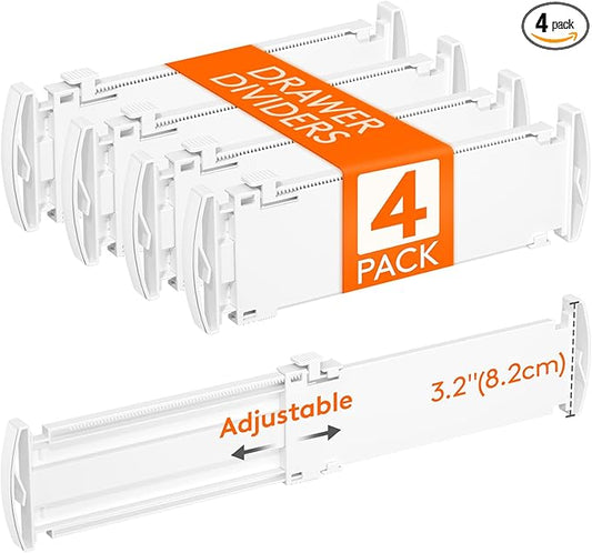 Lifewit 3.2" High 4 Pack Drawer Dividers, 10.2-16.5" Adjustable Dresser Drawer Divider, Expandable Drawer Organizers for Clothes, White Drawers Separators for Kitchen, Dresser, Bedroom, Bathroom