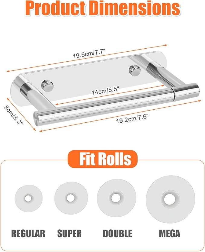 YUET Toilet Roll Holder, Self Adhesive or Screw In Wall Mounted Options, Double Post Pivoting Tissue Roll Holder, Stainless Steel Rustproof Stick On No Drilling Wall Mount for Bathroom Poilshed Chrome