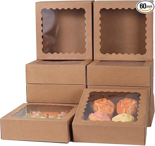 36 pcs 9x9x2.5 Inches Cake Box with Window, Bakery Pastry Cookie Boxes, Mini Pie for Pastry,Dessert,Strawberries,Chocolates (Brown, 9x9x2.5inch/36pcs)