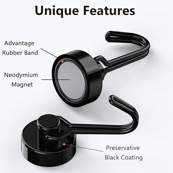 Tohoer Magnetic Hooks, Neodymium Magnets Hook Heavy Duty 30LBS with Rust Proof for Fridge, Refrigerator, Oven, Grill, BBQ, Key, Tools Holder, Utensil, Kitchen, Outdoor, Magnet for Hanging Wreaths