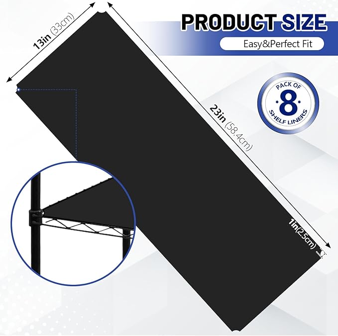 Sliner 8 Pack 14 x 24 Inch Wire Shelf Liner Black Plastic Waterproof Liners for Organizing Metal Rack Shelves, Kitchen Cabinets, Cupboard, Pantry