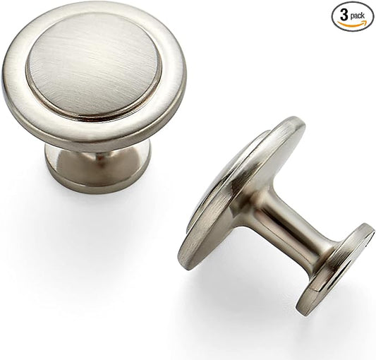 Ravinte 3 Pack Brushed Nickel Cabinet Pulls - 1-1/4 inch Kitchen Cabinet Knobs and Drawer Pulls for Dresser Drawers