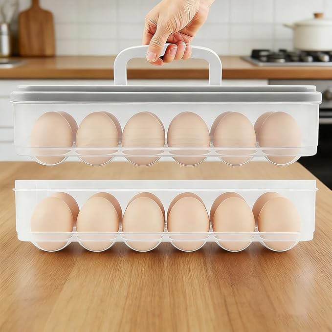 2-Layer Deviled Egg Containers With Lid,48PCS Deviled Eggs Tray Carrier with Hand Injector Piping Tool, Platter Holder Organizer for Refrigerator Party Picnic Travel Event