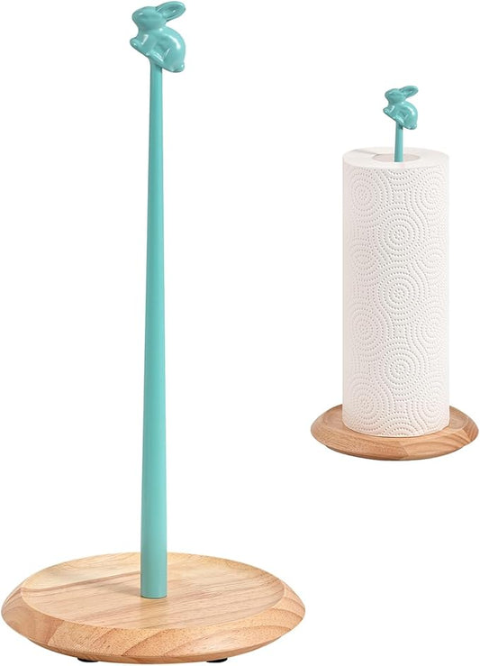 Wooden Paper Towel Holder Countertop, Cute Bunny Design - Natural Solid Wood Base with Iron Rod,Paper Towel Holder countertop for Kitchen Roll Organizing, Dining Table & Home Décor