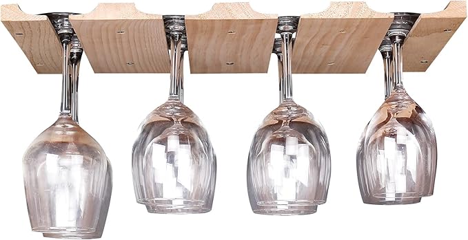 Wine glass holder-a wooden wine glass rack and goblet storage rack installed under the cabinet or countertop (Natural color)
