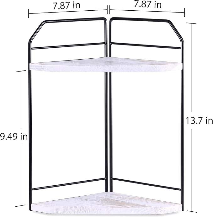 Corner Bathroom Counter Organizer - 2 Tier Wood Vanity Counter Shelf Perfume Skincare Holder, Countertop Corner Shelf Organizer for Bathroom, Kitchen, Rustic White