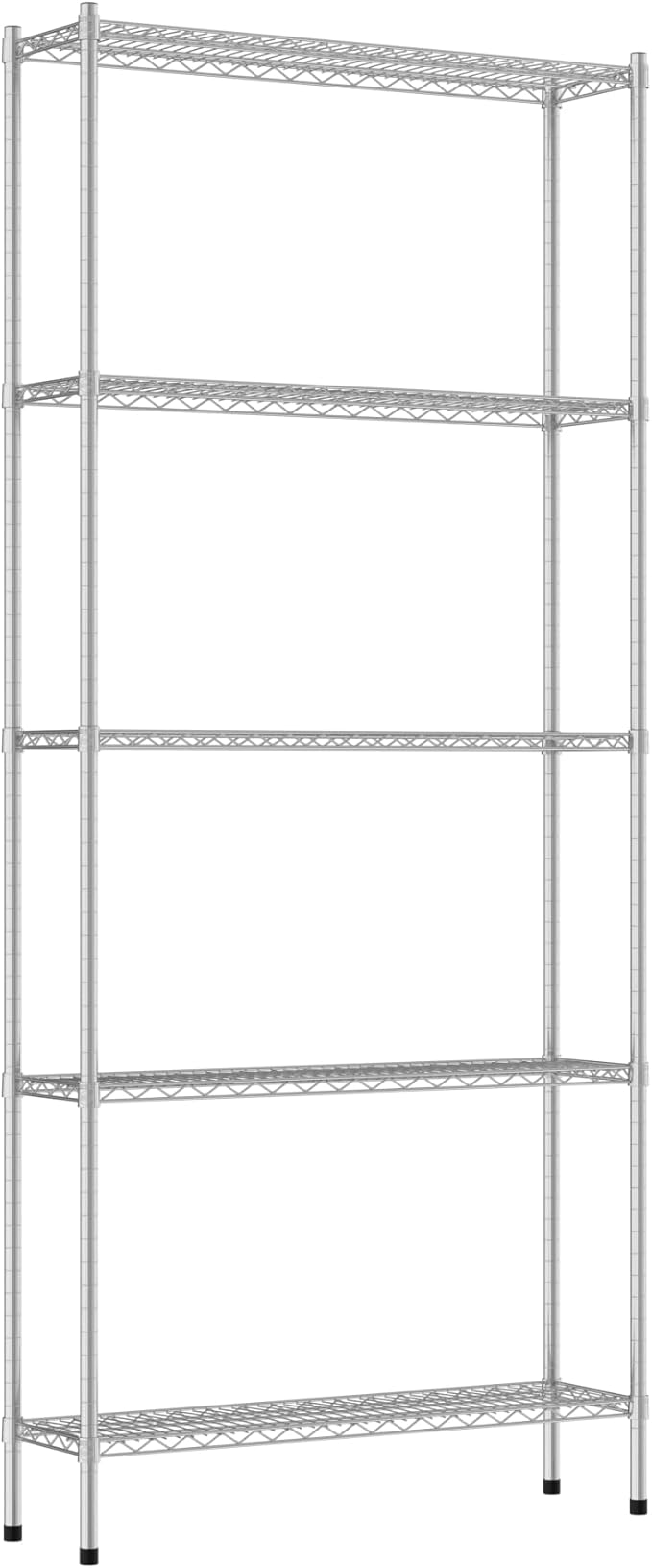 Commercial NSF Listed Chrome Stationary Wire Shelving Kit 12" x 42" x 96", with 5 Shelves Perfect for Warehouse, Walk-in Refrigerator, Freezer, Grocery Store, Restaurant, Dishroom