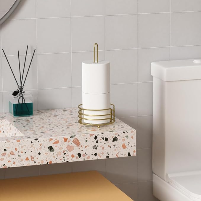 Buruis Paper Towel Holder for Countertop, Metal Standing Paper Towel Dispenser with U-Shape Handle and Stable Base, Gold