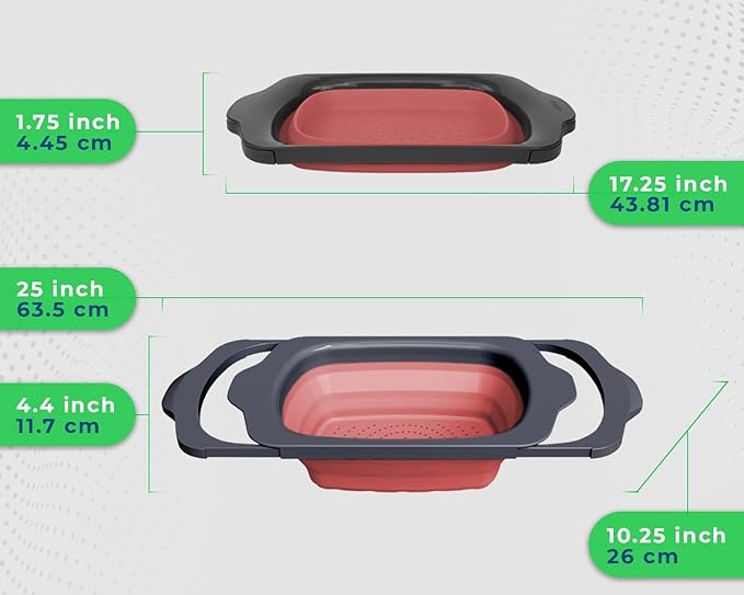 Comfify XL Large Kitchen Strainer - Collapsible Silicone Over-The-Sink Colander with Extendable Handles - Use with Pasta, Fruit, Berries & Veggie - 6 Quart - Coral