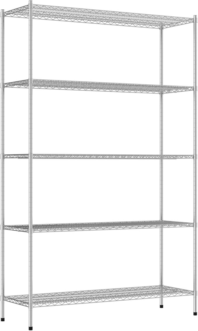 Commercial NSF Listed Chrome Stationary Wire Shelving Kit 21" x 60" x 96", with 5 Shelves Perfect for Warehouse, Walk-in Refrigerator, Freezer, Grocery Store, Restaurant, Dishroom