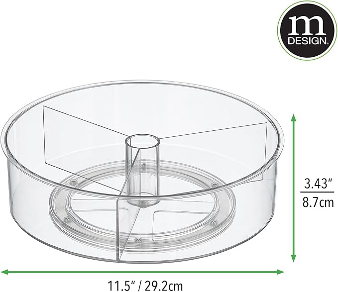 mDesign Lazy Susan Turntable Divided Spinner for Kitchen/Bathroom, Pantry, Fridge, Cupboards Organizing, Fully Rotating Organizer for Food, Spices, Condiments, 11.5" Round, Lumiere Collection, Clear