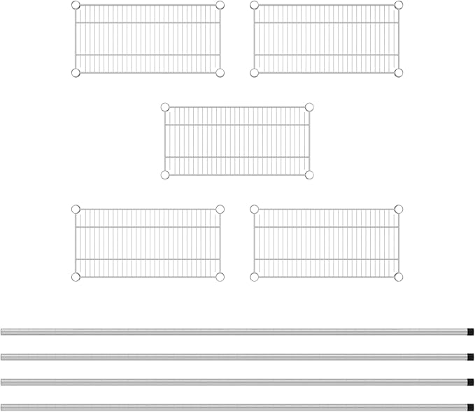 Commercial NSF Listed Chrome Stationary Wire Shelving Kit 12" x 24" x 74", with 5 Shelves Perfect for Warehouse, Walk-in Refrigerator, Freezer, Grocery Store, Restaurant, Dishroom
