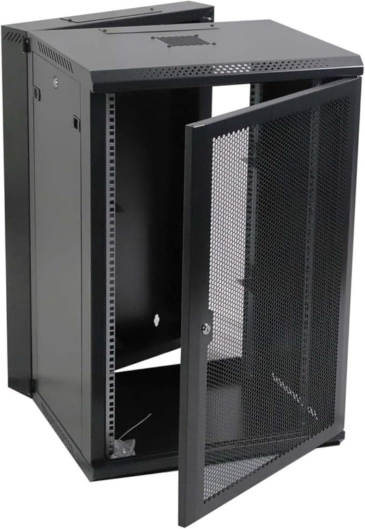 Aeons 18U Signature Double Section Wall Mount 19-inch Networking IT Cabinet Enclosure Hinged Swing Out 24-inch Depth Vented Door (Fully Assembled)