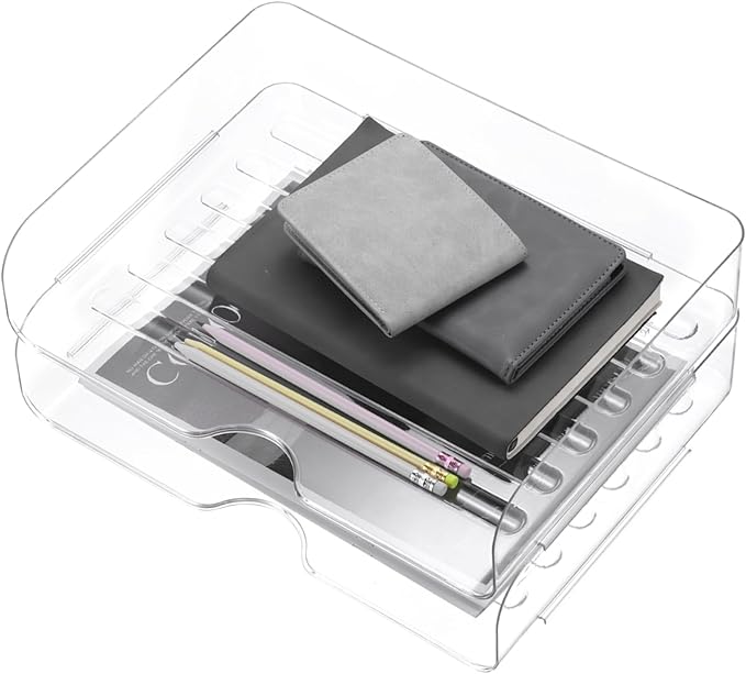 PATIKIL 12.6"x9.6"x2.8" Stackable Letter Tray, 2-Tier Paper Organizer Rectangular Plastic Desk Organizer Accessories File Holder for Office Desk Drawers Paper Storage, Clear