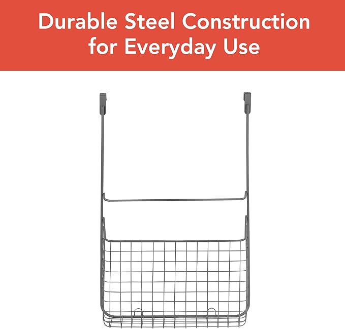 Spectrum Grid Cabinet Door Cutting Board Holder Over the Cabinet Door Metal Wire Kitchen Organizer for Cutting Boards Chopping Blocks Cookie Sheets Bakeware Storage Organization, Industrial Gray