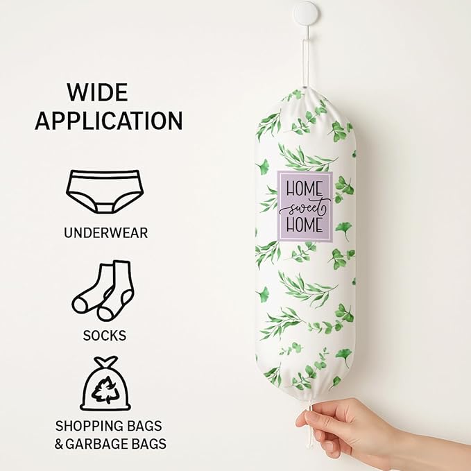 Plastic Bag Holder, Home Sweet Home Plastic Bag Holder for Kitchen Essentials, Wall Mount Plastics Sack Storage Container Dispenser, Grocery Bags Dispenser, Kitchen Gifts For Women Family Friends