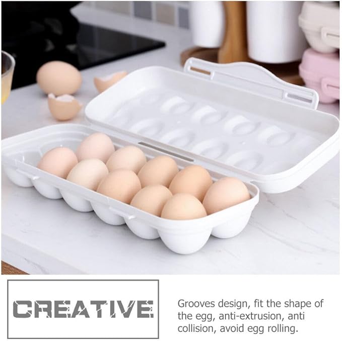 Egg Holder Refrigerator Egg Holder 12 Count Egg Storage Container Plastic Covered Egg Tray Dozen-section Carrier Bin with Lid for Fridge Kitchen Home Egg Organizer for Refrigerator