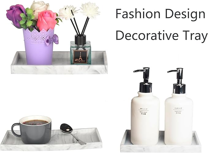 DNC Silicone Bathroom Tray for Counter, 2PC (7.9" +11.8") Vanity Tray for Countertop, Kitchen Sink Soap Tray for Dish Holder Dispenser Toilet Tank Desk Organizer