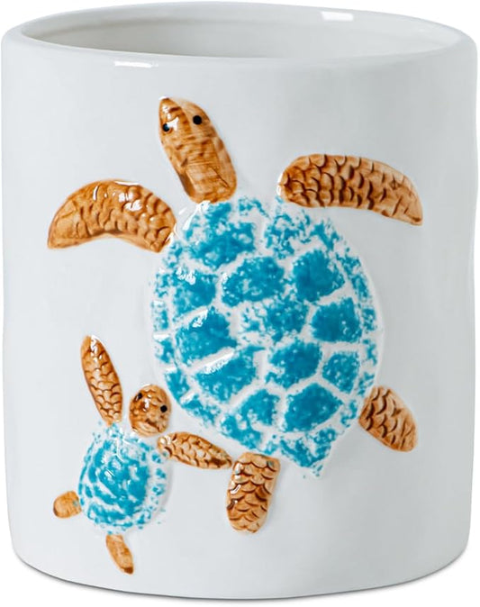 Turtle Kitchen Utensil Holder Cooking Utensil Crocks For Kitchen Tool Holder Counter White Ceramic Utensil Organizer 3D Turtle Decor Easy-Grip Glossy Glaze Countertop Storage Utensils Caddy